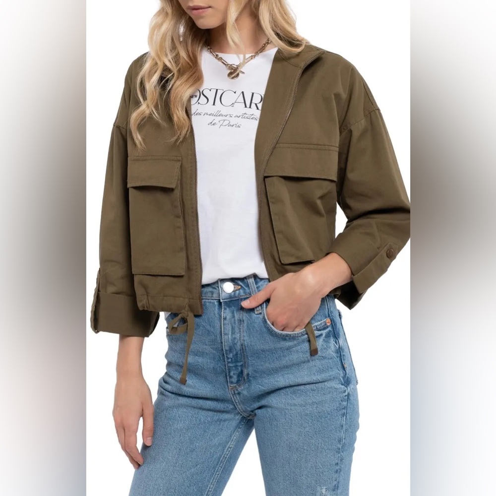 324 mine (blu pepper) Olive Green Utility Cargo Jacket Large NWOT